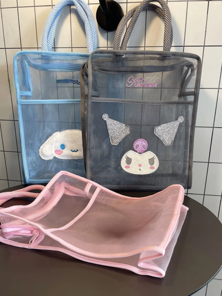Cute Cartoon Portable Portable Mesh Toiletry Bag Swim Bag Beach Bag Student Tuition Bag Handbag File Bag