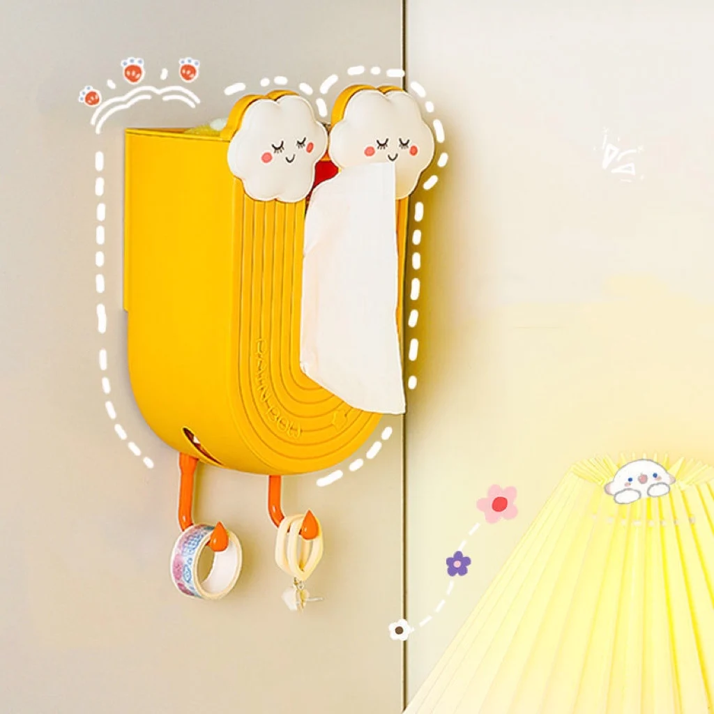 

INS Creative Cartoon Tissue Box Household Toilet Hole-free Wall Hanging Paper Box Living Room Cute Multifunctional Storage Box