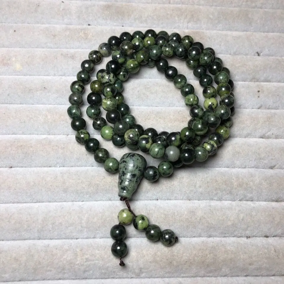 

Natural Green Jade 108 Bead Mala Elastic Bracelet Men Women Healing Jewelry Real Chinese Tibetan Jades Lucky Amulet Bracelets