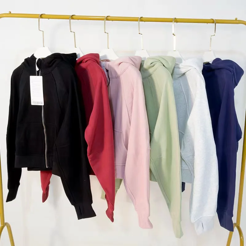 

Lulu women Loose Hooded Sports Sweater Warm Windproof Slim Autumn Winter Coat Running Jacket Short Sports Coat Women