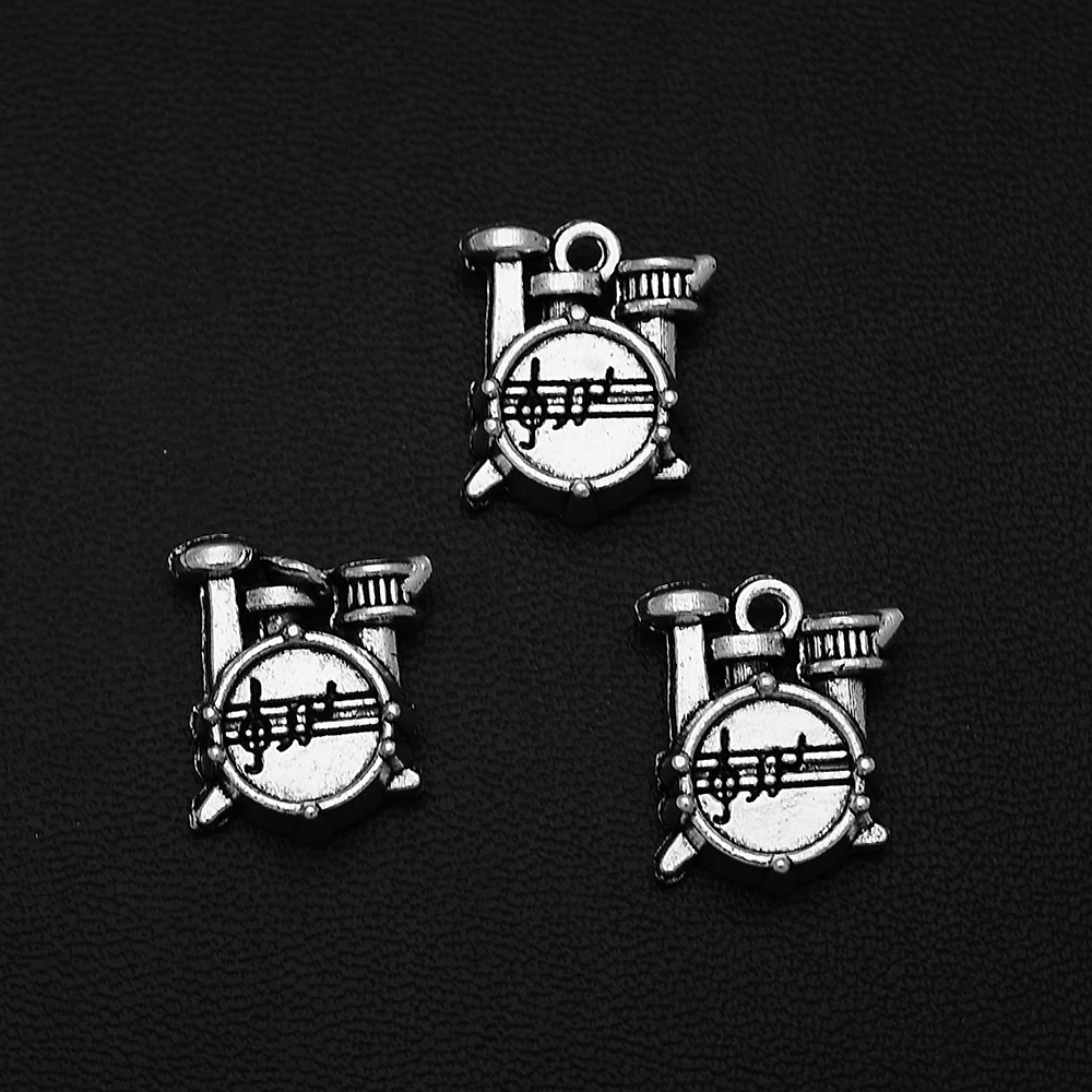 

10pcs/Lots 13x17mm Antique Silver Plated Musical Notes Charm Drum Sets Instrument Pendant For Diy Vintage Keychain Jewelry Parts