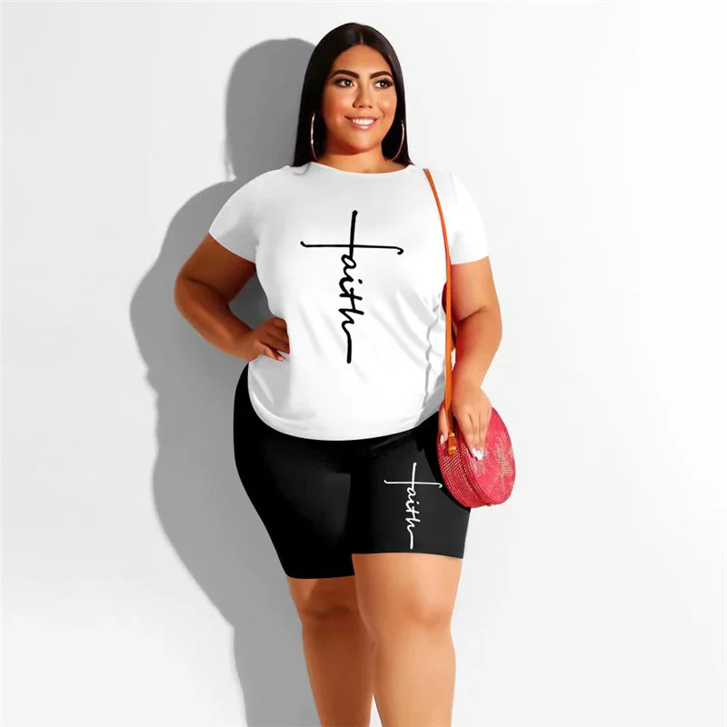 Plus Size Shorts Sets Casual Outfits Print t Shirt and Short Leggings Two Piece Women Sport Suit Summer Whole 3xl 4xl 5xl 6xl