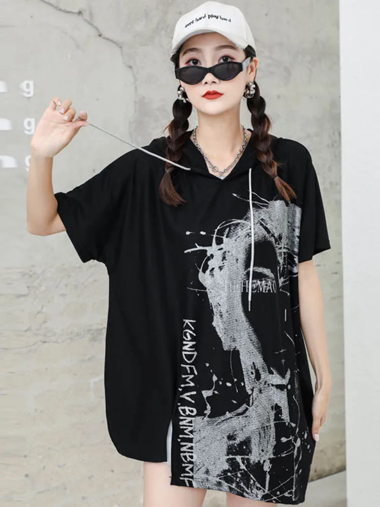 Футболка женская свободного покроя с капюшоном коротким рукавом - купить по