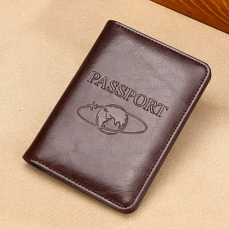T8296 RFID Blocking Split Cow Leather Globe Embossed Pattern Driver License Case Passport Cover Air Ticket Card Holder Bags