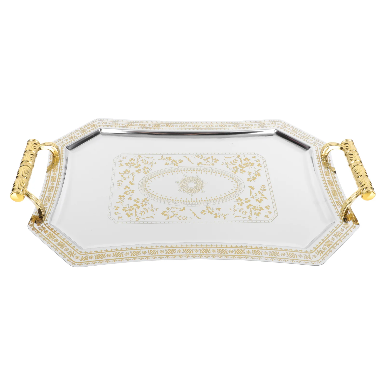 

Tray Vintage Plate Storage Holder Dessert Display Dish Appetizer Serving Wedding Creative Handles Rectangular Cake Gold