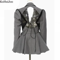 kohuijoo streetwear trend woman blazers 2022 autumn sexy hollow out backless ruffle slim blazer ladies suit jacket high quality