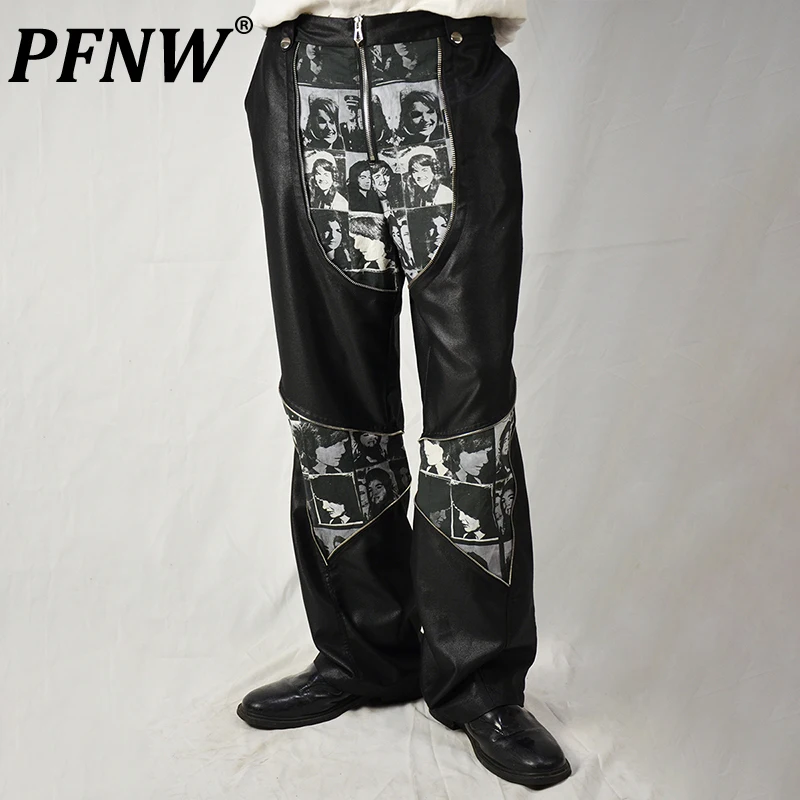

Мужские брюки на молнии PFNW, черные брюки в стиле панк с пэчворком и принтом, модель 12A7507 на весну-осень 2019