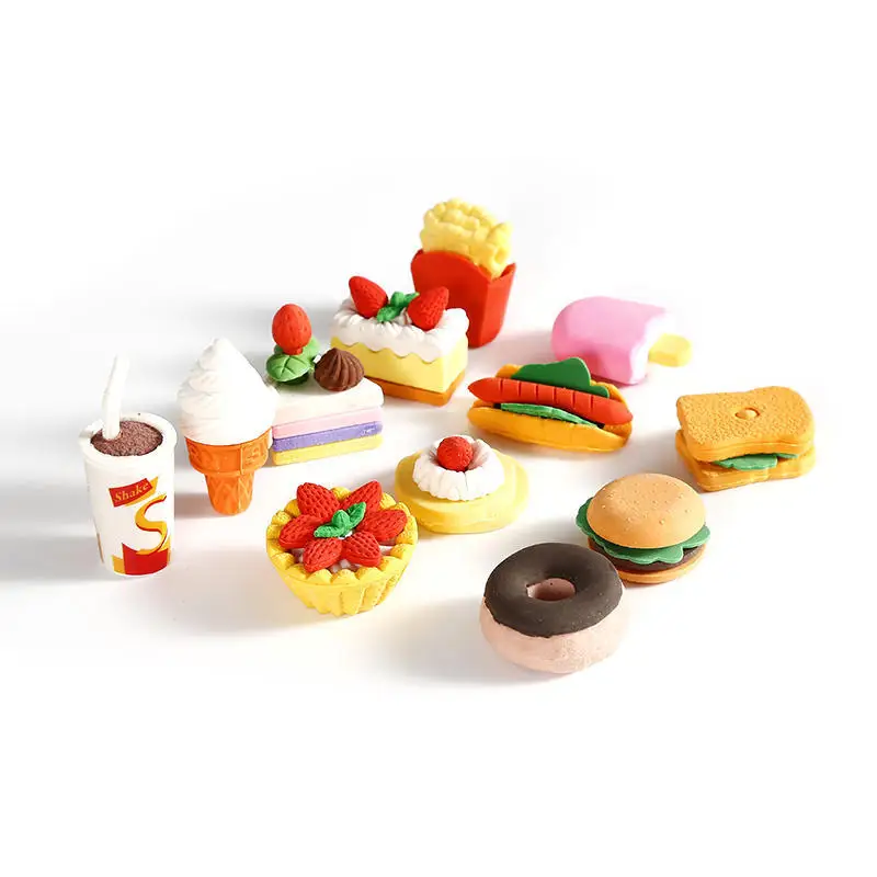 

10pcs New Fashion Eraser Simulation Food Hamburger Tool Icecream Eraser Set Office&Study Rubber Special Creative Children Gifts