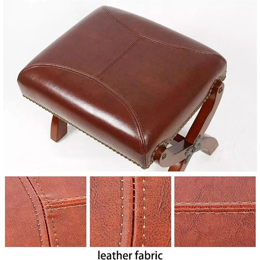 Кожаная подставка для ног в рустикальном стиле из дерева прямоугольная