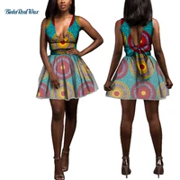 sweet sexy women deep v neck knot bow yarn dresses bazin african wax print dresses for women traditional african clothing wy381