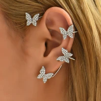 silver metal butterfly ear clips without piercing women shiny clip earrings wedding party jewelry