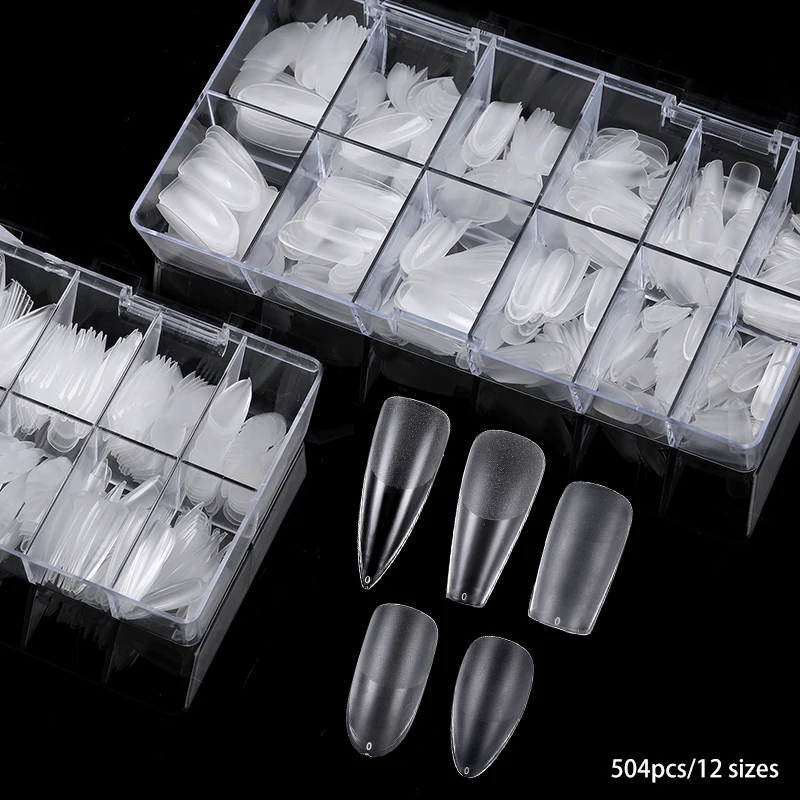 

550 шт./коробка, полуматовые накладные ногти, Многофункциональный Гель с полным покрытием/миндаль, прозрачный гель для наращивания ногтей