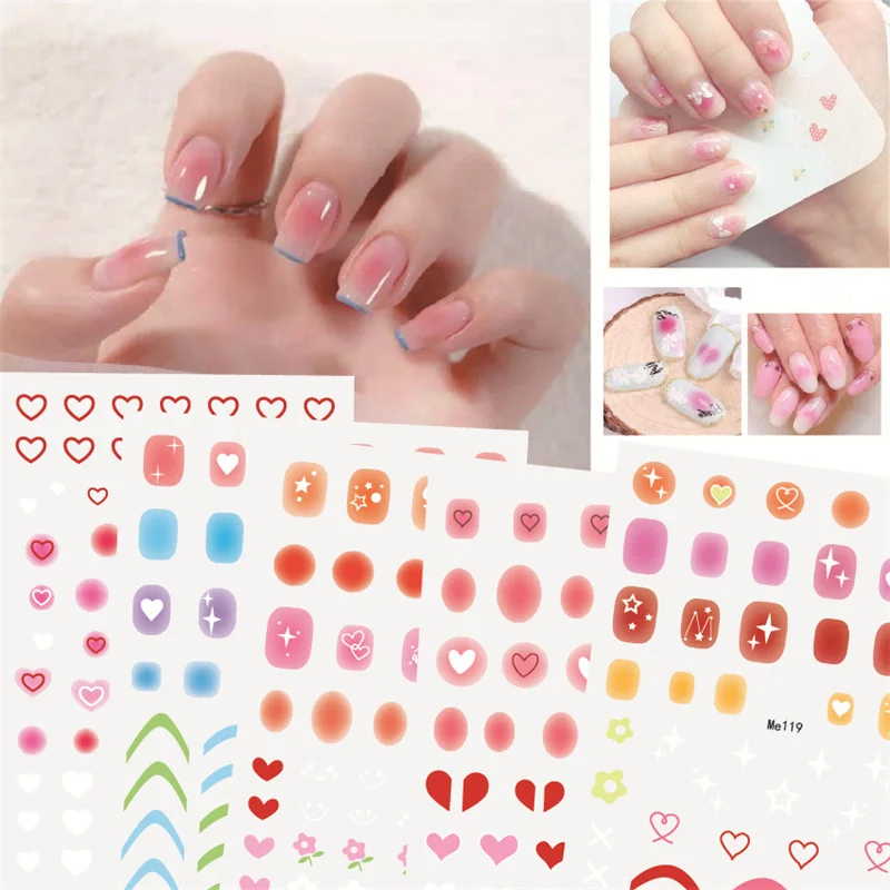 

1pcs 3D Blush Nail Stickers Nude Red Gradient Decals For Manicure Cute Sweet Love Star Translucent Self-Adhesive Nail Stickers