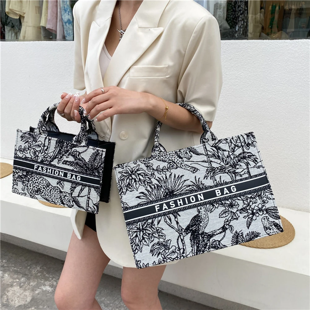 

Female Vintage Canvas Printing Top-handle Tote Bag Ladies Large Capacity Bags Portable Girl Shopping Handbags