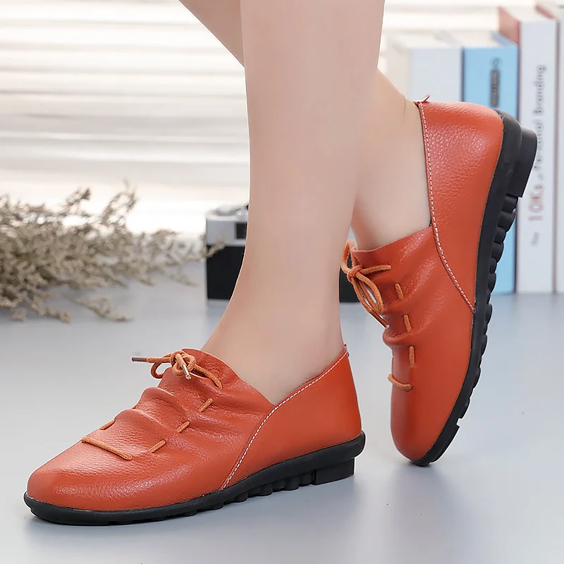 Women shoes 2022 new arrival spring lace-up pleated genuine leather flats shoes woman rubber party female shoes tenis feminino