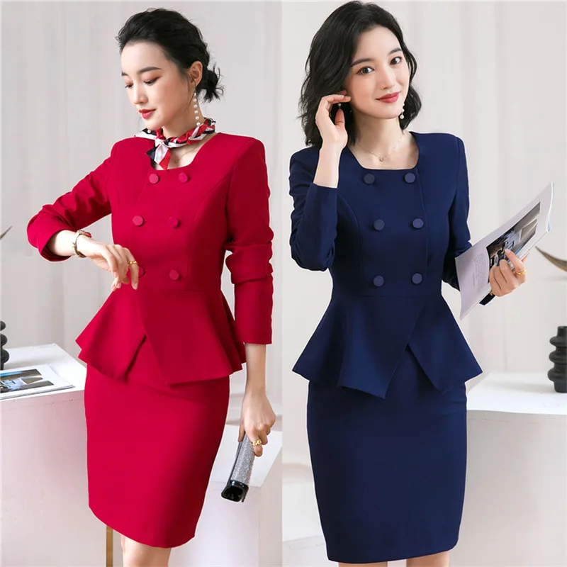 IZICFLY Spring Autumn Style Fashion Uniform Clothes Business Suits With Trouser Slim Office Blazer Set Woman 2 Pieces Wear