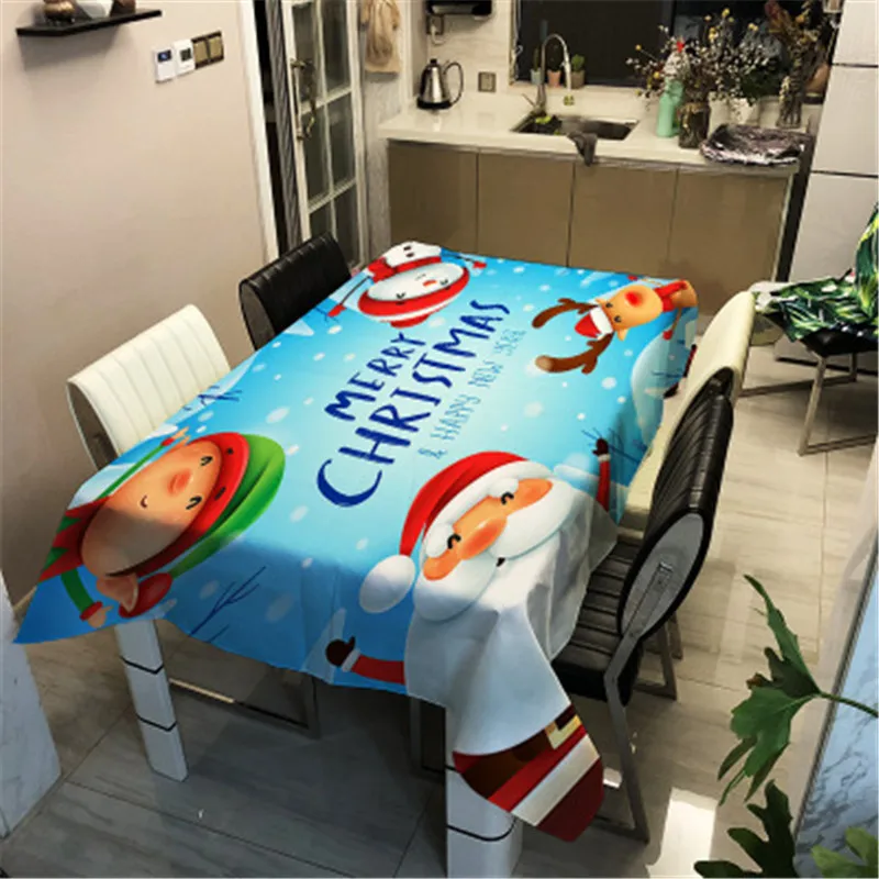 

Cute Cartoon Santa Claus Elk Tablecloth Waterproof Oxford Cloth Kitchen Restaurant Hotel Table Mat Home Decoration Mantel Mesa