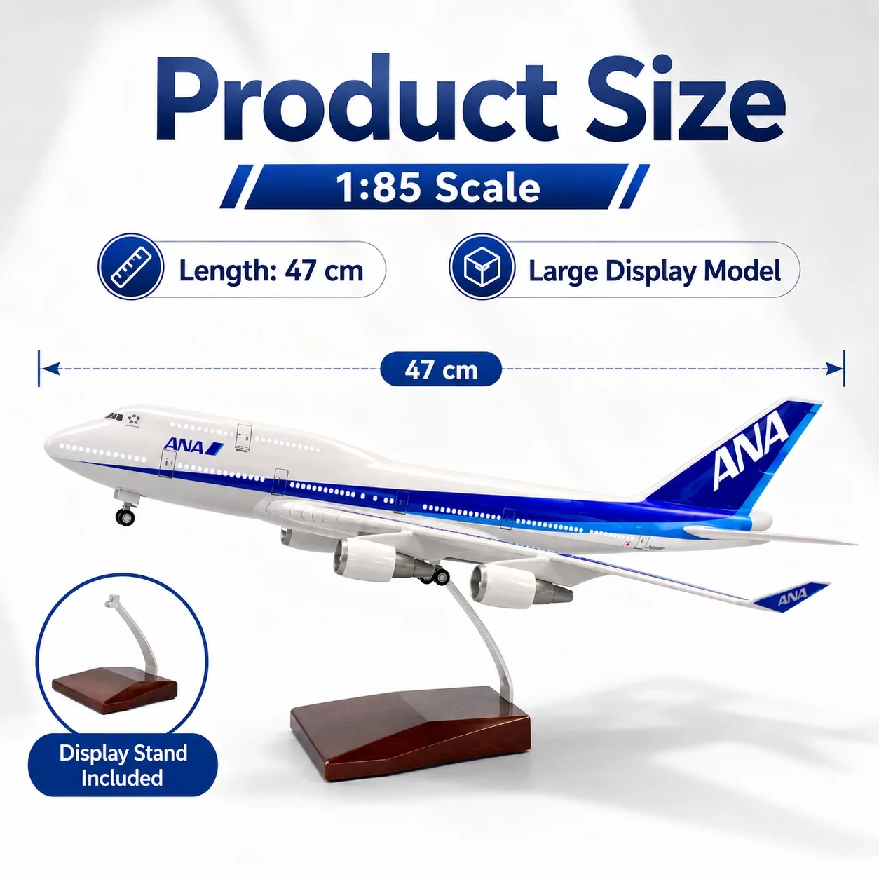 Фото Модель самолета ANA Airways Boeing 747 Freighter, масштаб 1/150, литая из смолы, примерно. 18,5 дюймов с подставкой — авиационный сувенир №2