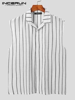 casual streetwear style new men striped blouse simple all match hot sale sleeveless lapel button shirts s 3xl incerun tops 2022