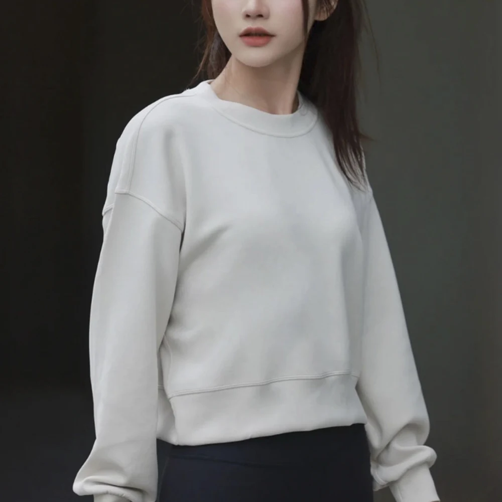 Lulu Oversized Long Sleeve Shirt Cropped Sweatshirt Waist Length Crew Relaxed Fit Workout Top Casual Wear