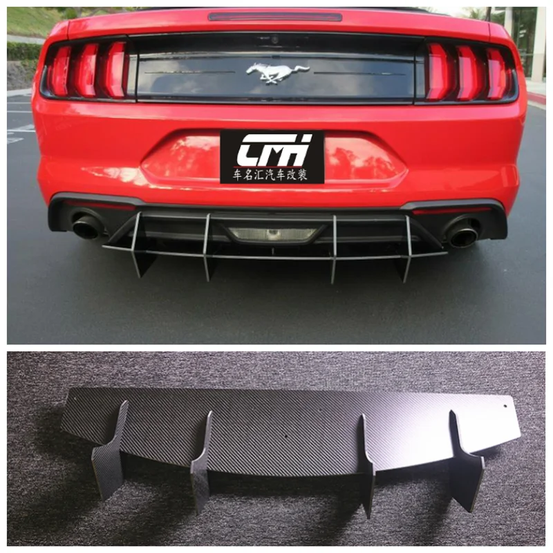 

For Ford Mustang 2018 2019 2020 2021 2022 Real Carbon Fiber Rear Trunk Diffuser Bumper Exhaust Lip Splitters Spoiler Cover