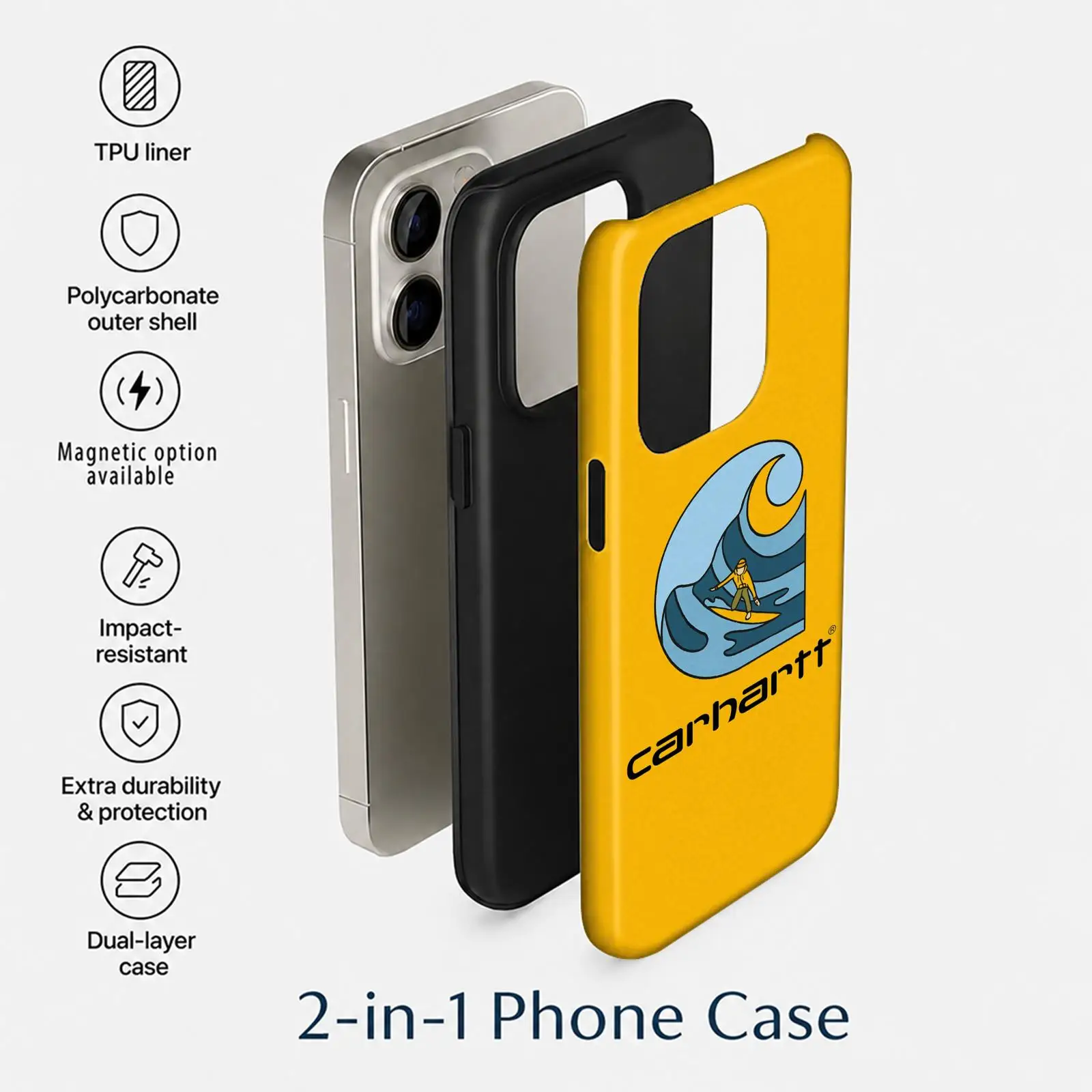 Модный чехол C-CarharTT для iPhone 17 16 15 14 13 12 11 Pro Max Air, двухслойный, противоударный, защитный, 2-в-1 (art.: 3920db7bc0bab) - 3920db7bc0bab