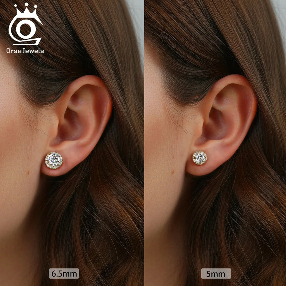 Фото Серьги-гвоздики ORSA JEWELS из стерлингового серебра 925 пробы с муассанитом D Color VVS, элегантные и вневременные украшения для женщин MOE11 №5