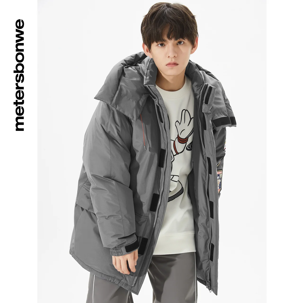 Metersbonwe Long Down Jacket Men Winter Warm 80% Gray Duck Down Hooded Men Anti-snow Winter Down Coat Brand Outerwear Warm Coat