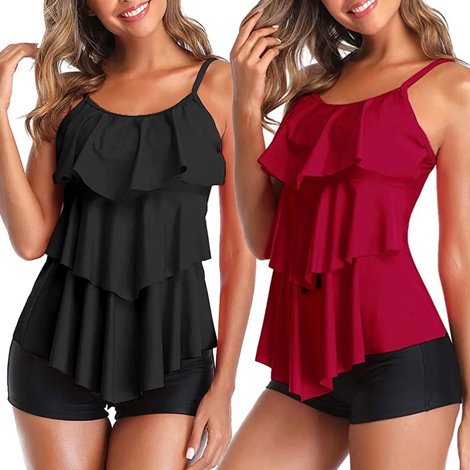 

New Women Top With Shorts Tankini Swimwear Bikini Set Female Swimwear Bikini Set Plus Size Swimwear Ruffles Women Suits
