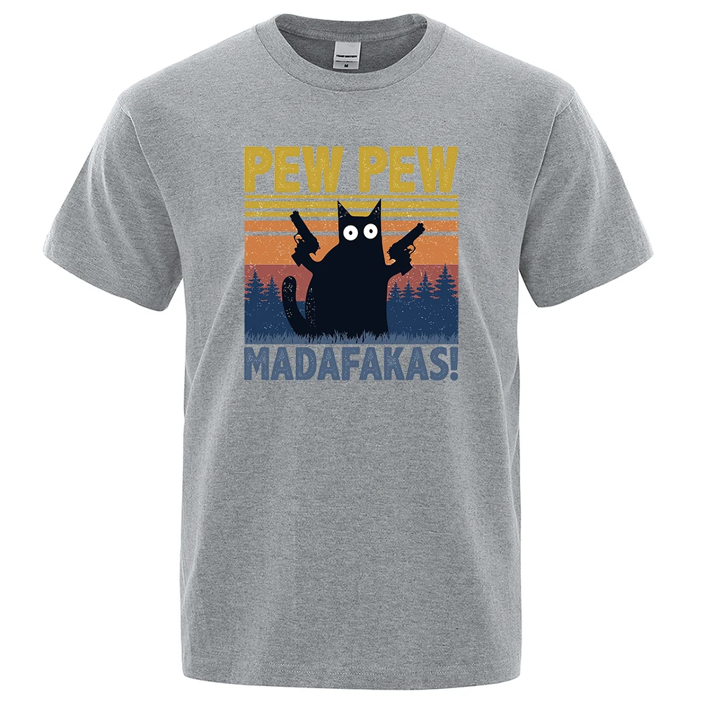 

Pew Pew Madafakas Tshirt Men Short Sleeve Novelty Funny Cat t Shirt Vintage Summer Tops Shirts Tee Handsome Free Shipping Blous