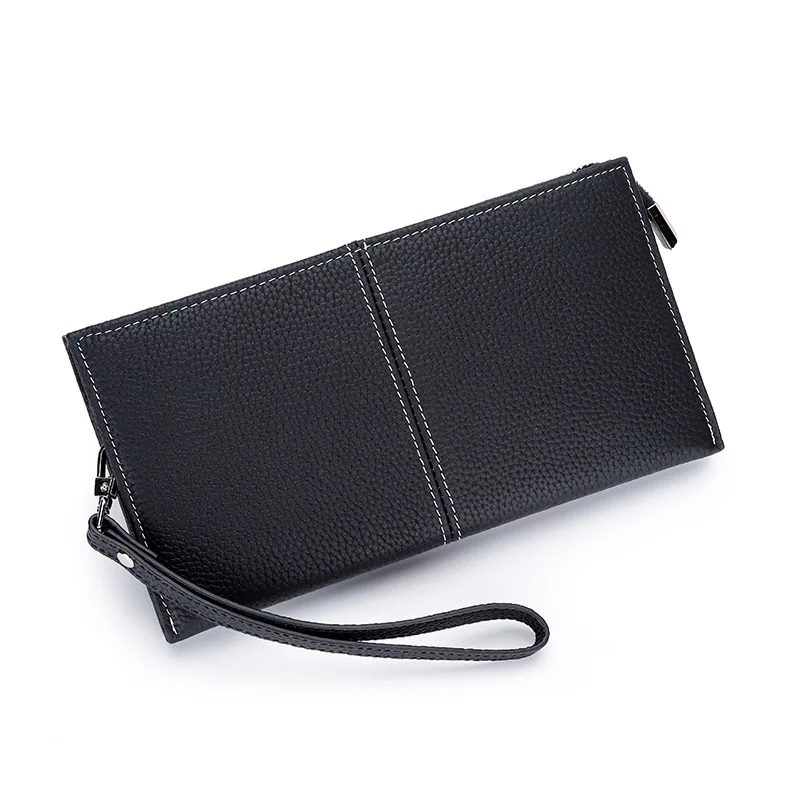 Long Wallets for Women Luxury Brand Design Zipper Genuine Leather Clutch Wallet Wrist Strap Coin Purse Card Holder Small Handbag