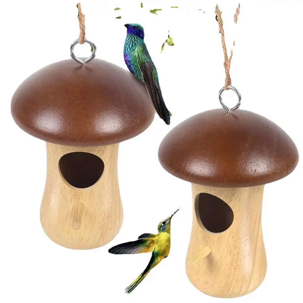 

Outdoor Patio Ornament Swallow Sparrow Parrot Mushroom Shaped Wooden Bird Nests Tree Hanging Feeder Hummingbird House