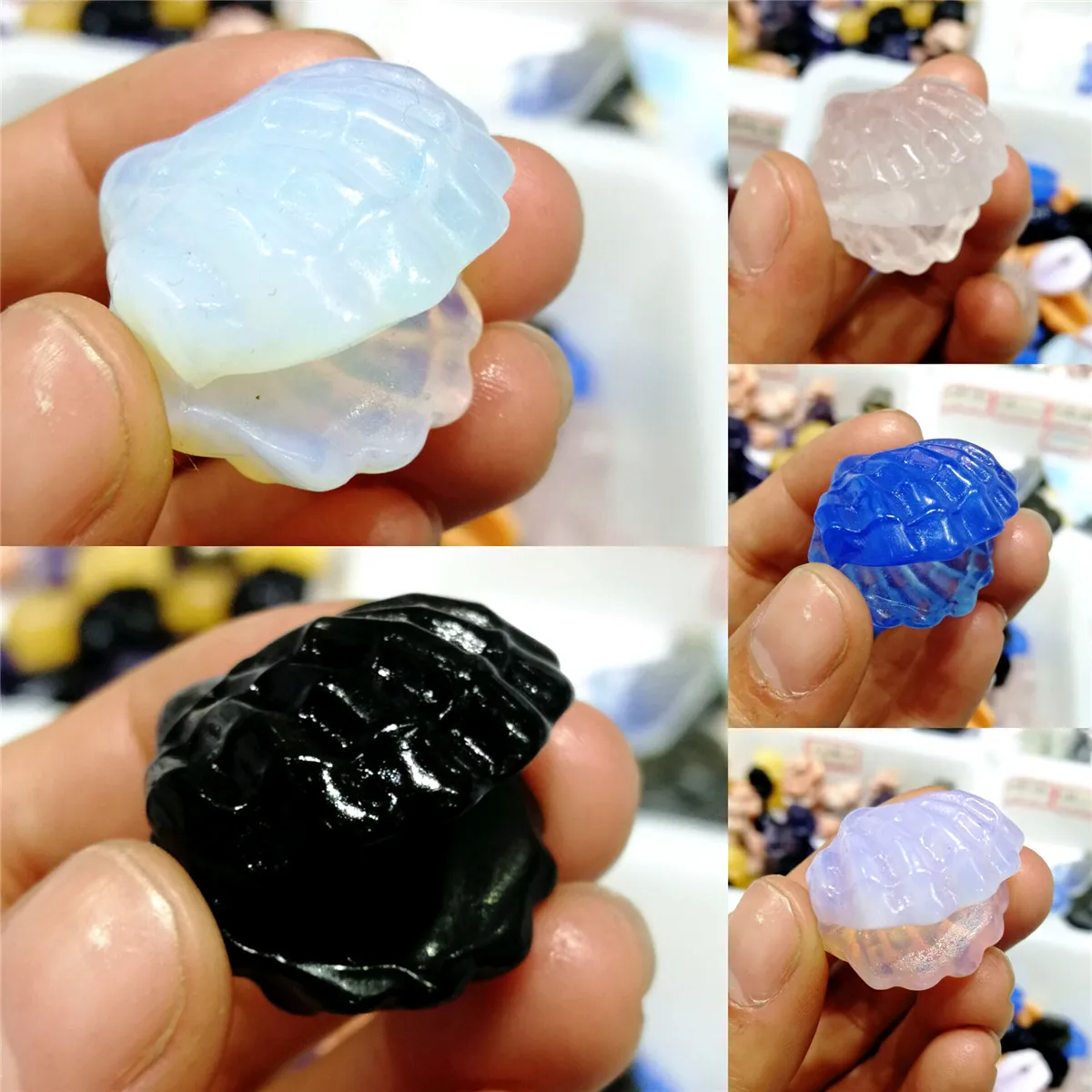 

Natural Pink CrystalBlue Opal Crystal Handcarving Healing Stones Specimen Hand carved MINI cute Shell
