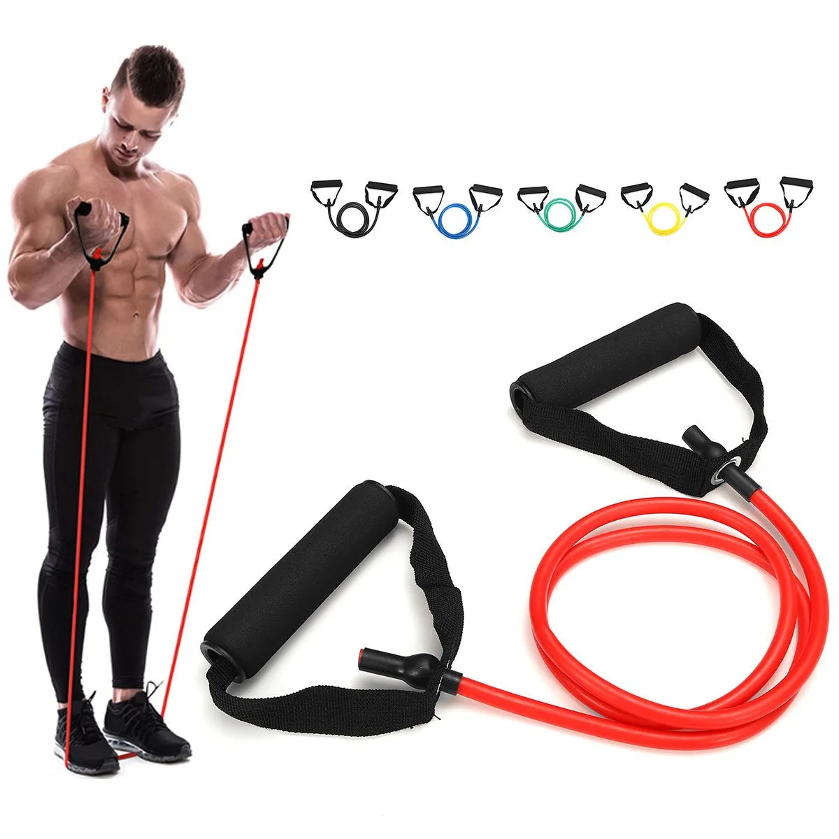 

Yoga Pull Rope Elastic Fitness Exercise Tube Band for Home Workouts Strength Training 5 Levels Resistance Bands with Handles