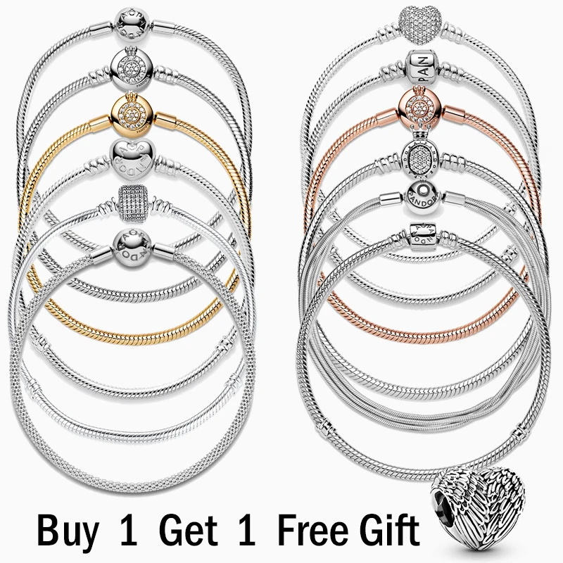 

TOP SALE Femme Bracelet 925 Silver Heart Snake Chain Bracelet For Women Fit Original Pamura Charm Beads Jewelry Gift