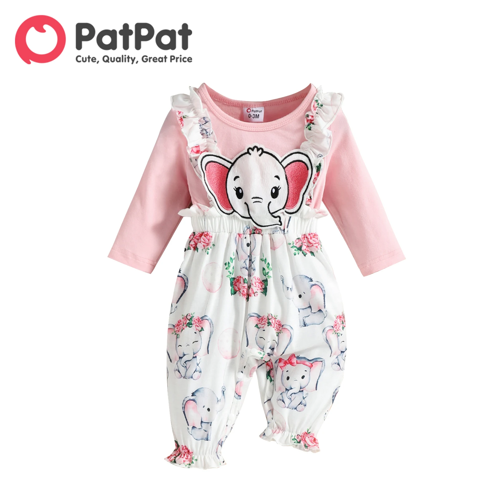 

PatPat Newborn Baby Girl Clothes Jumpsuits New Born Babies Items Overalls 95% Cotton Long-sleeve Elephant Graphic Headband Set