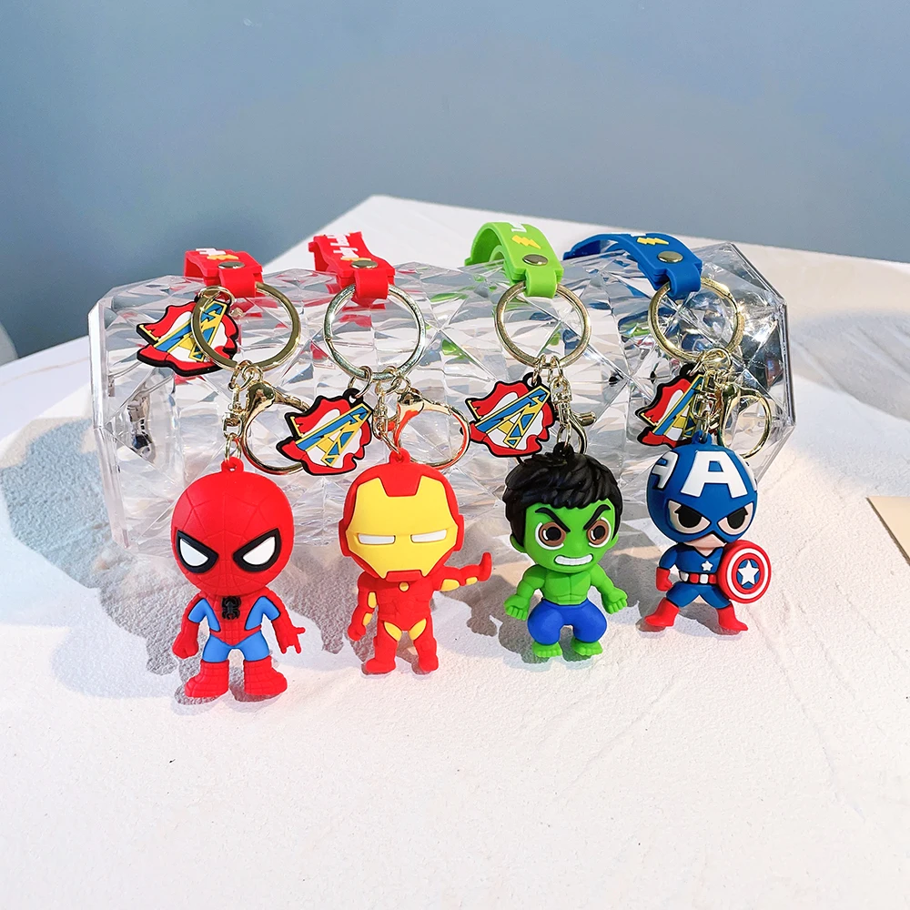 

Cartoon Marvel Superhero Pendant Keychain Cute Avengers Doll Key Holder Spiderman Hulk Silica Gel Keyrings Disney Accessories