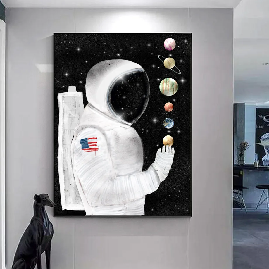 

Balloon Planet Astronaut Posters and Prints Fantasy Abstract Figure Wall Art Canvas Painting Pictures for Living Room Home