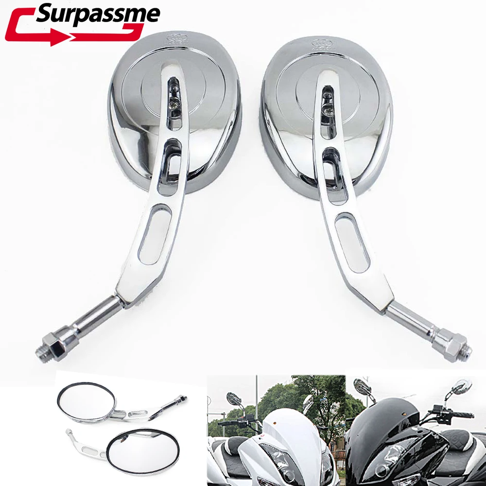 

10MM Motorcycle Rear View Mirrors Chrome Plated ABS Shell 360 Degree Adjustment ATV Side Mirror for Motorbike Scooter Snowmobile