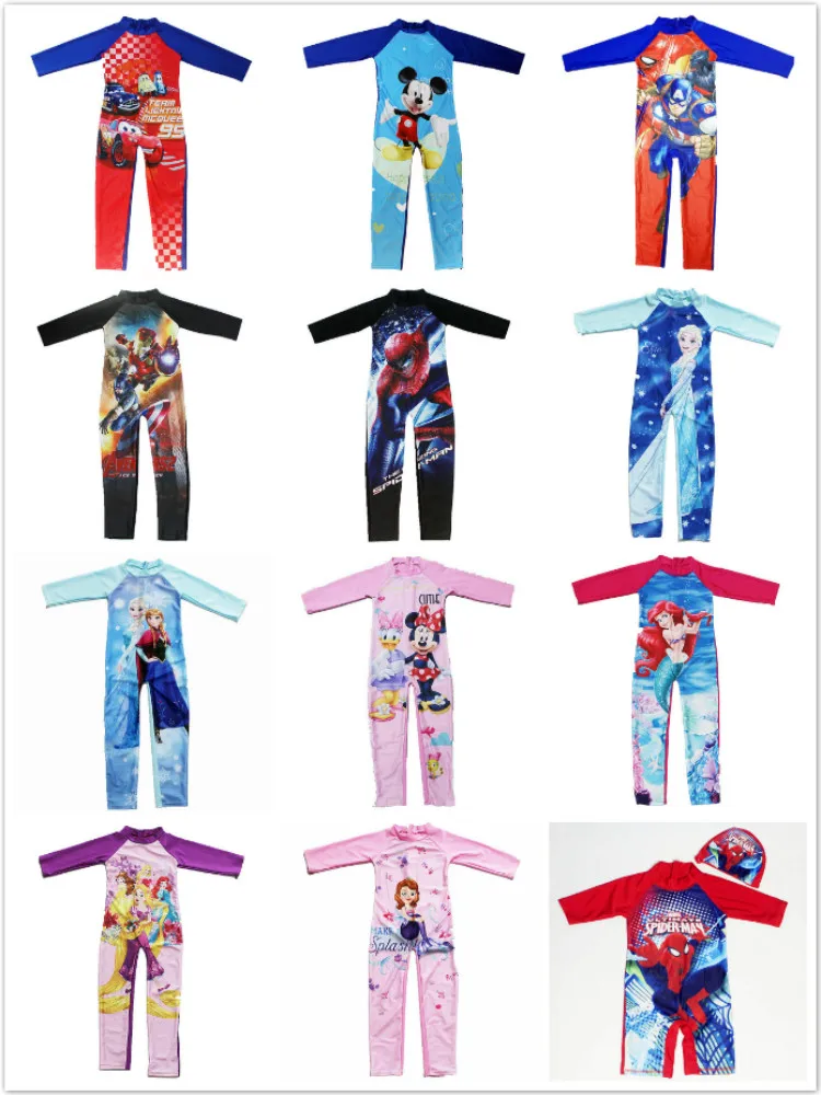 Boys Girl One Piece Swimsuits Swimwear Bathing Suit Spiderman Cars McQueen Frozen Elsa Long Sleeve Swimming Kids Sport Beachwear