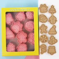 10pcsset christmas cookie cutters cartoon santa snowman tree elk shape biscuit mould cookie stamp kitchen baking pastry mold