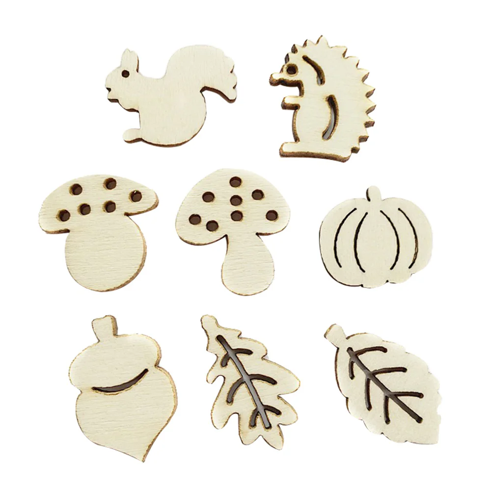 

100pcs Wood Animal Mushroom Leaf Piece DIY Funny Manual Accessories Decor for Home Craft Store (Mixed Package)