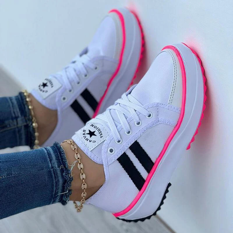 2022 Summer Platform Women's Canvas Sneakers Casual Running Walking Ladies Shoes Flat Platform Round Toe Increasing Footwear