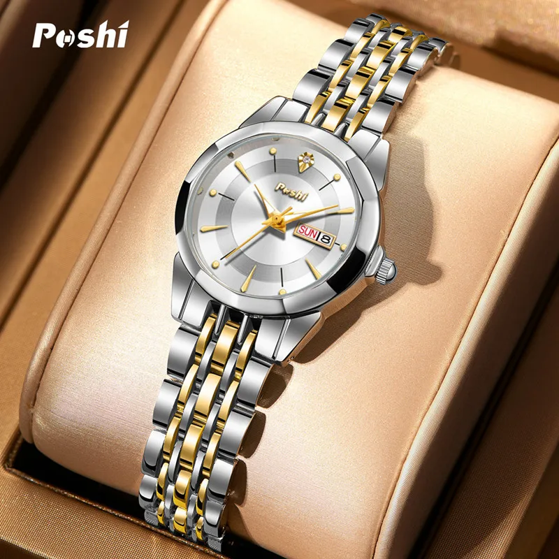 POSHI 927 Fashion Wrist Watch For Women Luxury Ladies Clock Waterproof Stainless Steel Quartz Woman Wristwatch Casual Relogio