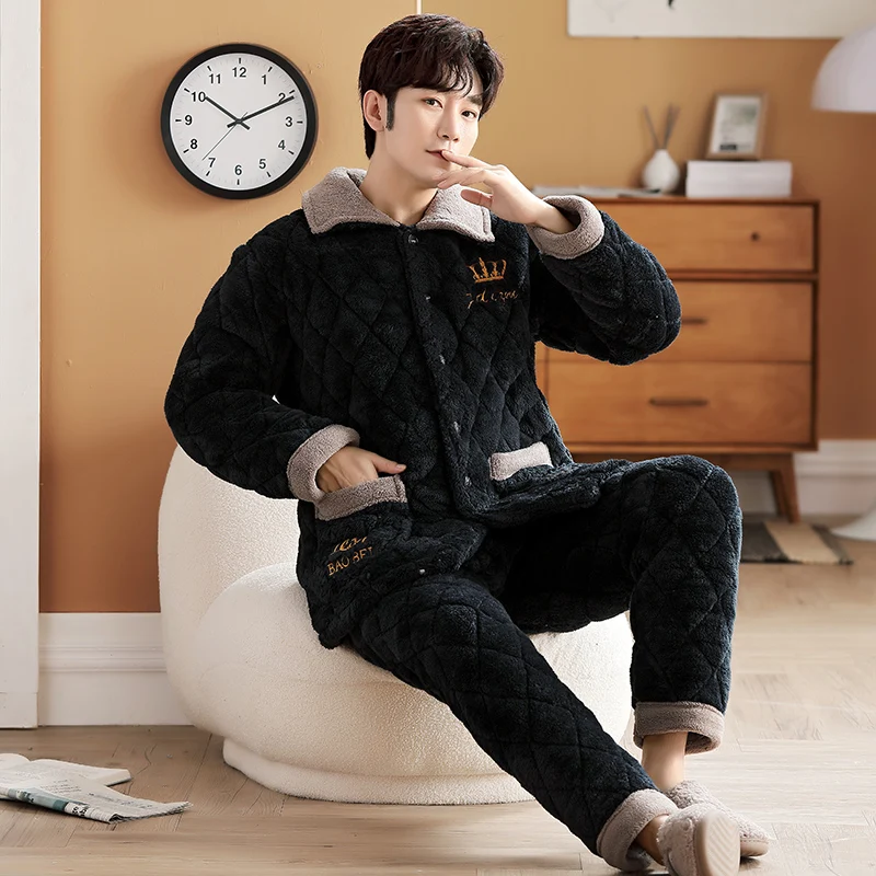 QUHENG Men Warm Men Fleece Fluffy Sleep Lounge Adult Autumn Sleepwear One Piece Pyjamas Male Sleepwear Suit Home Clothing