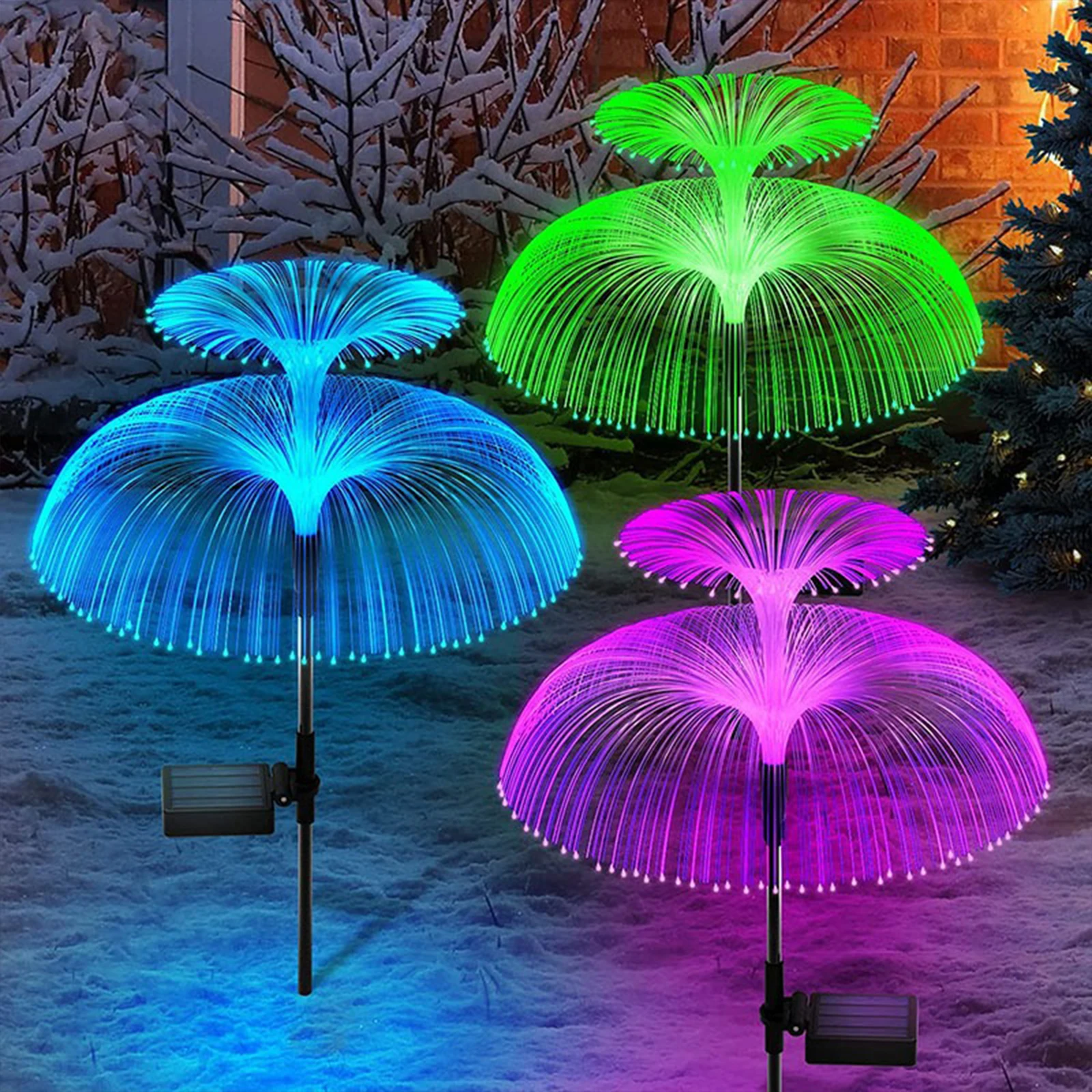

Solar Jellyfish Double Light Discoloration Solar GardenLights LED Fiber Optic Lights Outdoor Waterproof Decor Lamp in Lawn Patio
