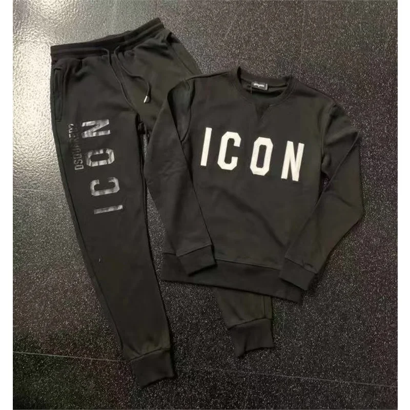 

Trendy Men Tracksuit Hoodies 2023 Casual ICON O-neck Pullover and Long Pant 2-piece Set Men Dsquared2 Fleece Jogger Sports Suit