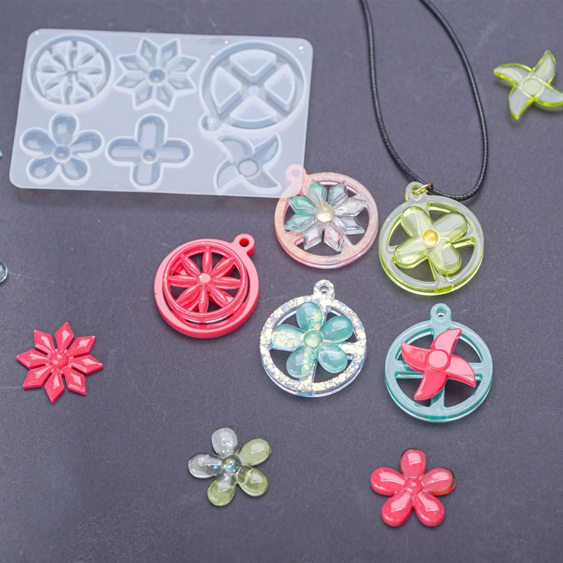 

1/5Pieces Windmill Snowflake Clover Flower Silicone Mold Anxiety Stress Pendant