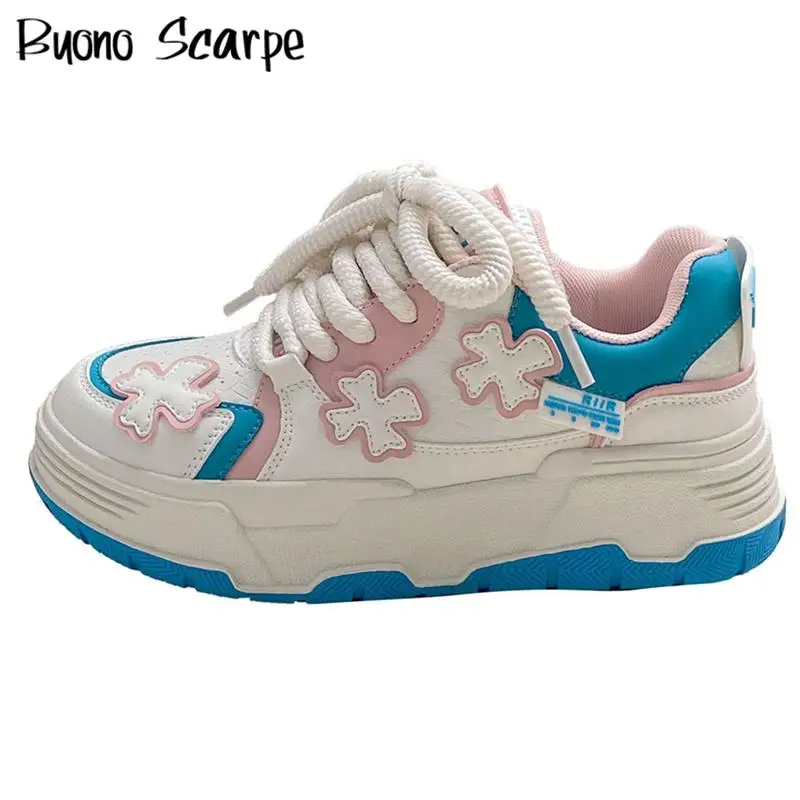 

Breathable All Match Women Sneakers Chunky Platform Thick Bottom Lace Up Mixed Color Sport Shoes Casual Trainers Tennis Female