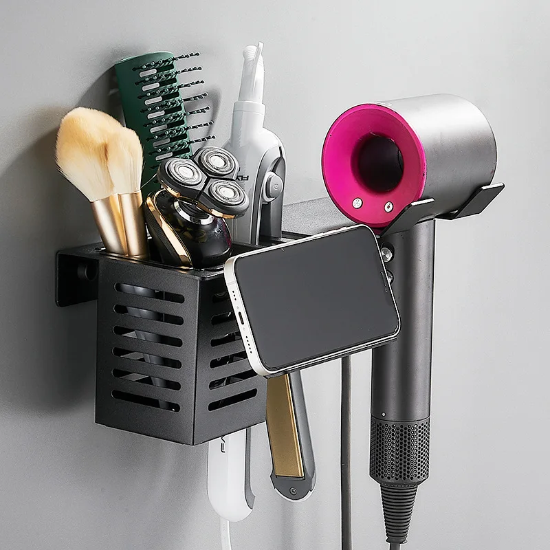 

Hair Dryer Holder Bathroom Wall-mounted Hair Care Tool Storage Box Multi-function Space-saving Storage Holder Space Saving Shelf